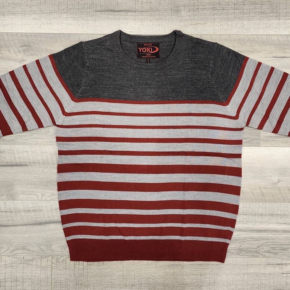 Yoki Men's Knit Sweater - Charcoal/Red/Heather Grey Colorblock - Size L